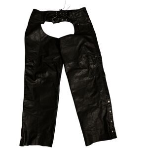 American Top Black Leather Zipper Adjustable Belt Motorcycle Chaps Plus Size‎ 3X